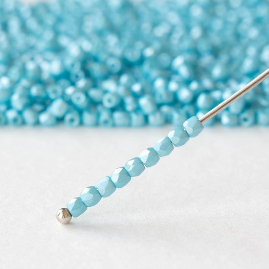 2mm Round Firepolished Beads - Pastel Aqua Luster - 50 beads