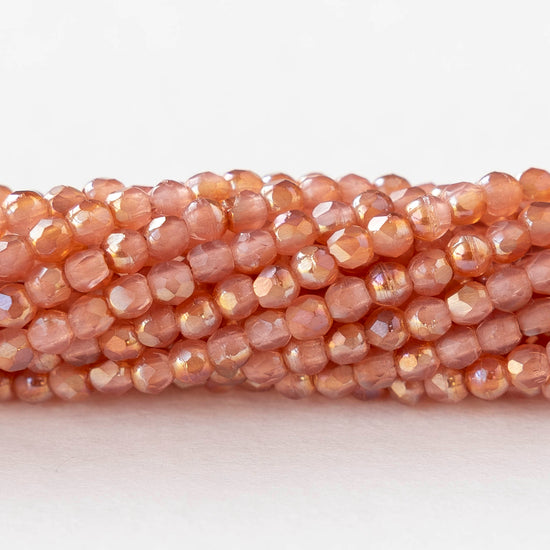 2mm Round Firepolished Beads - Milky Pink Celsian - 50 beads