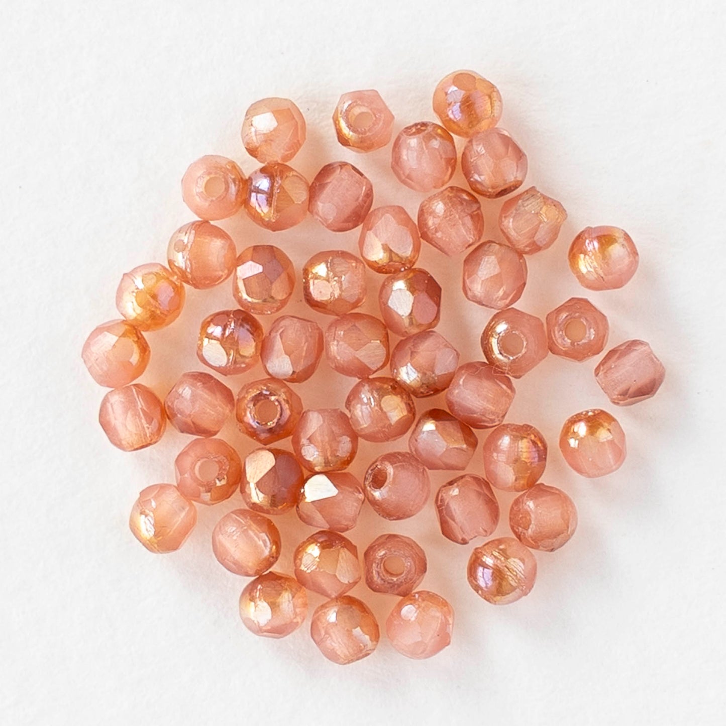 2mm Round Firepolished Beads - Milky Pink Celsian - 50 beads