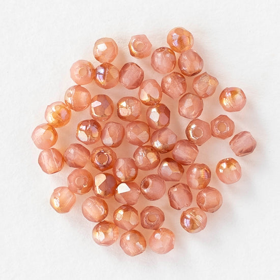2mm Round Firepolished Beads - Milky Pink Celsian - 50 beads