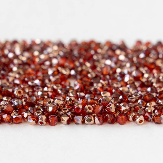 2mm Round Firepolished Beads - Siam Capri Gold - 50 beads