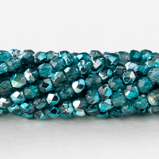 2mm Round Firepolished Beads - Mirror Teal - 50 beads