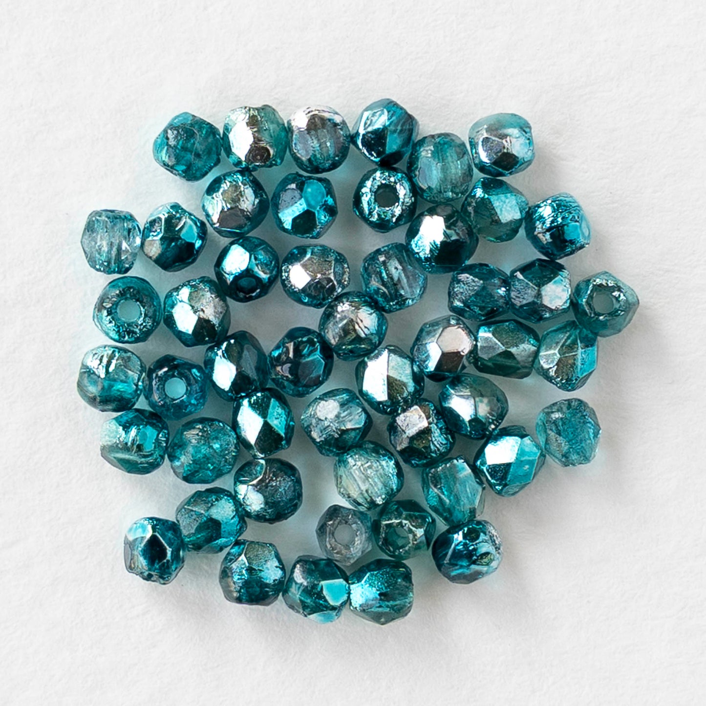2mm Round Firepolished Beads - Mirror Teal - 50 beads