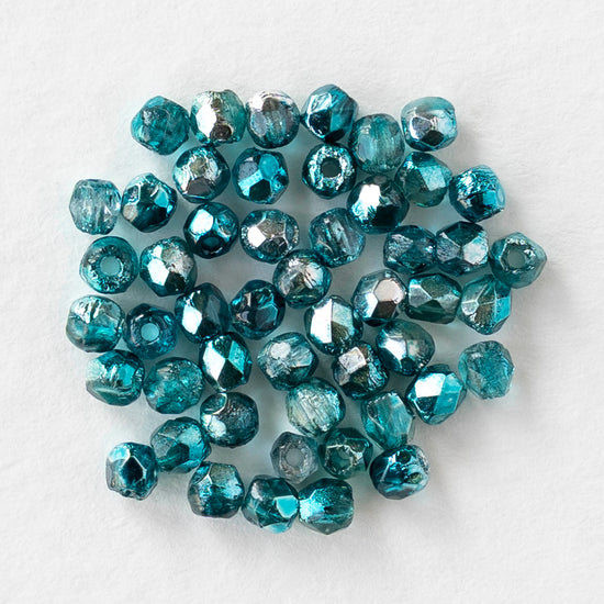 2mm Round Firepolished Beads - Mirror Teal - 50 beads
