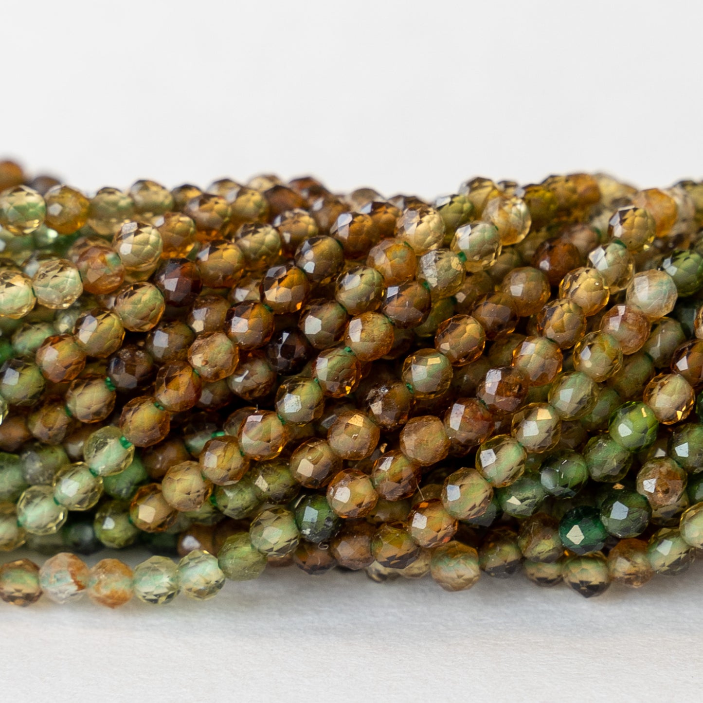 3mm Faceted Rounds - Green and Brown Tourmaline  - 16 inches