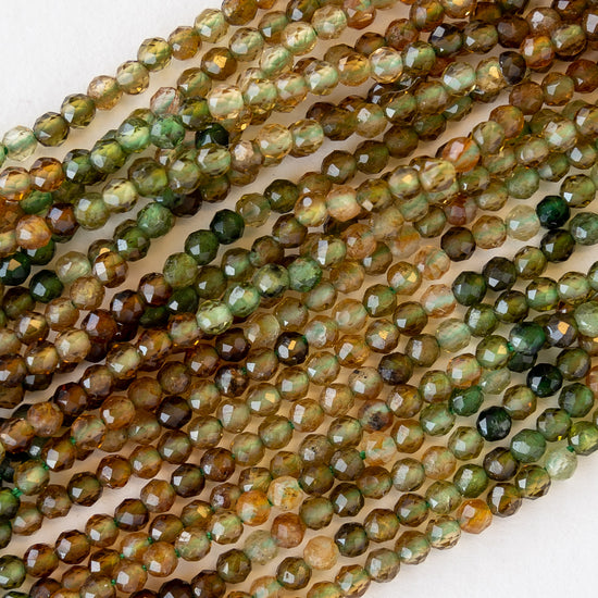 3mm Faceted Rounds - Green and Brown Tourmaline  - 16 inches