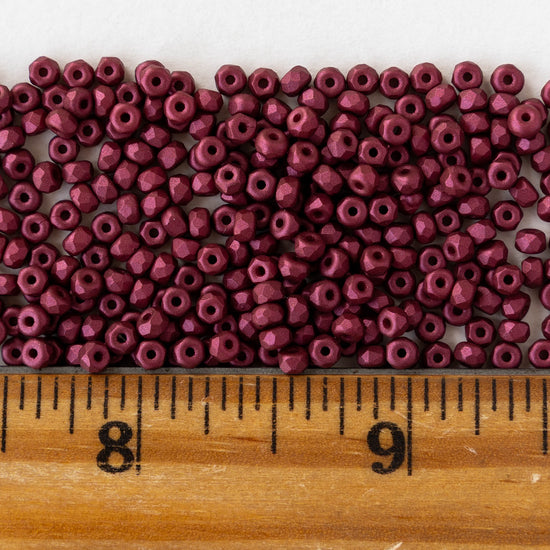 2x3mm Faceted Microspacer Beads - Matte Dark Red - 50 Beads