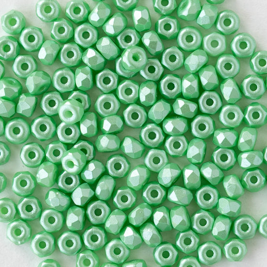 2x3mm Faceted Microspacer Beads - Pastel Green Luster - 50 Beads