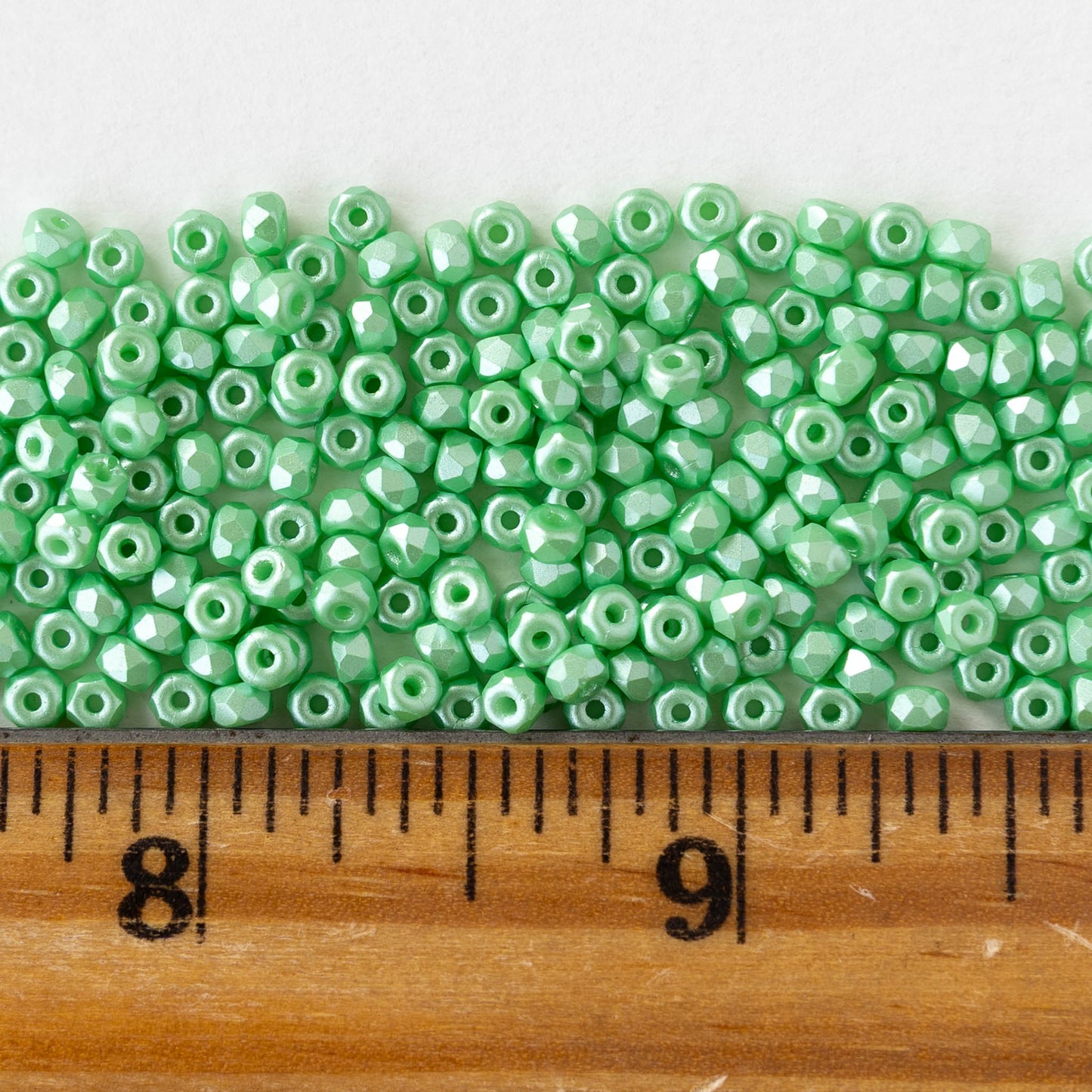 2x3mm Faceted Microspacer Beads - Pastel Green Luster - 50 Beads