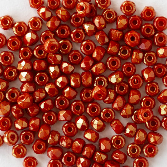 2x3mm Faceted Microspacer Beads - Red Gold Luster - 25 Beads