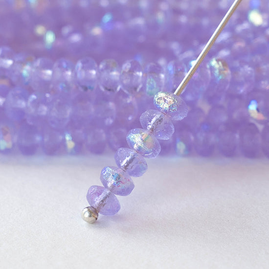 3x4mm Faceted Rondelle Beads - Lavender AB  - 50 beads