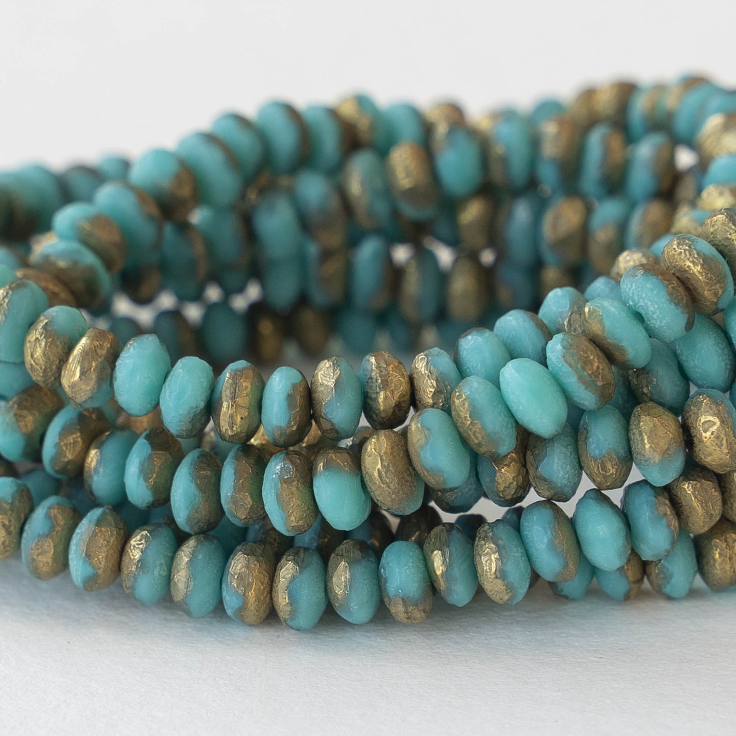 3x4mm Faceted Rondelle Beads - Opaque Etched Turquoise with Gold - 50 –  funkyprettybeads