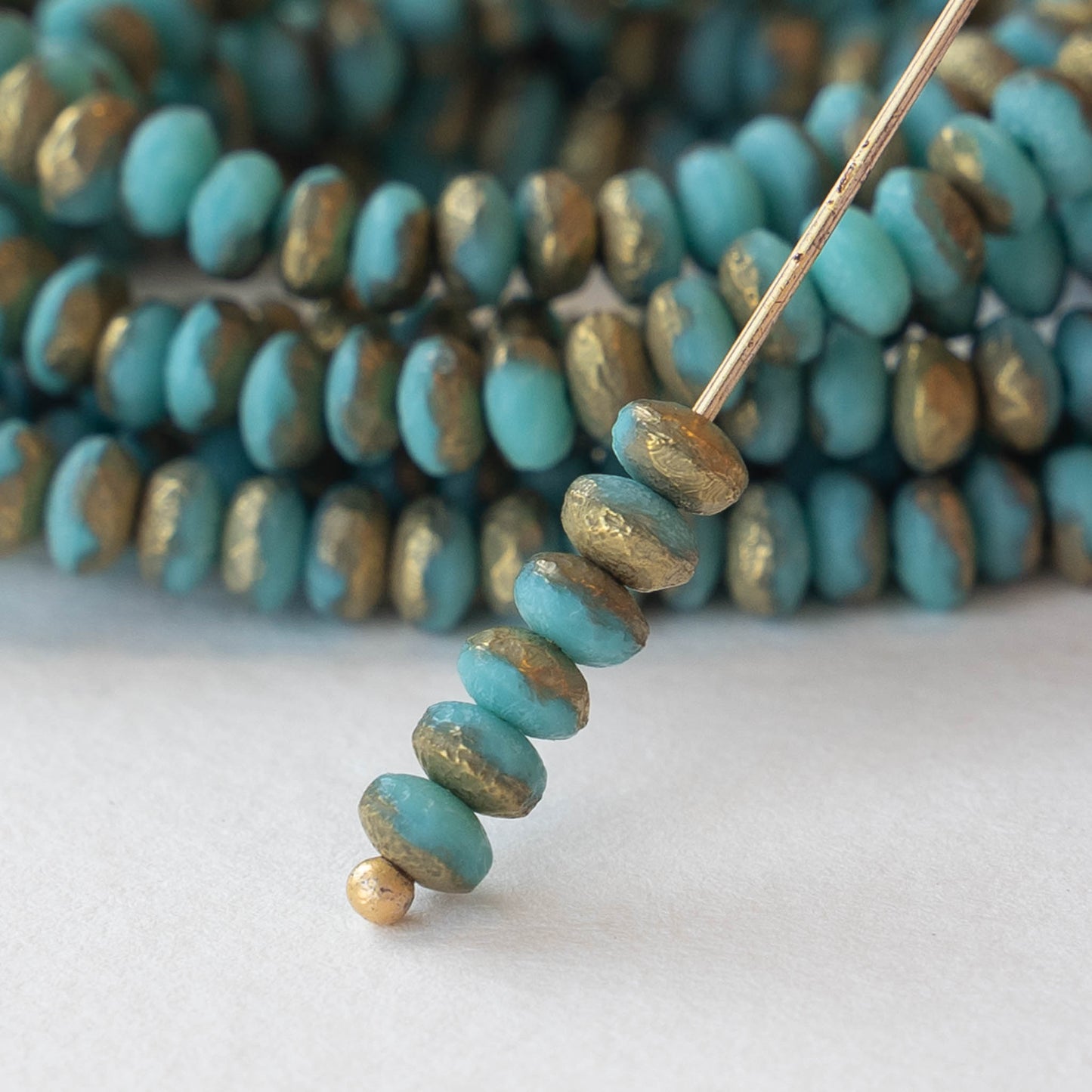 3x4mm Faceted Rondelle Beads - Opaque Etched Turquoise with Gold - 50 –  funkyprettybeads