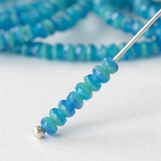 2x3mm Faceted Glass Rondelle Beads - Opaque Blue Seafoam Mix - 50 beads