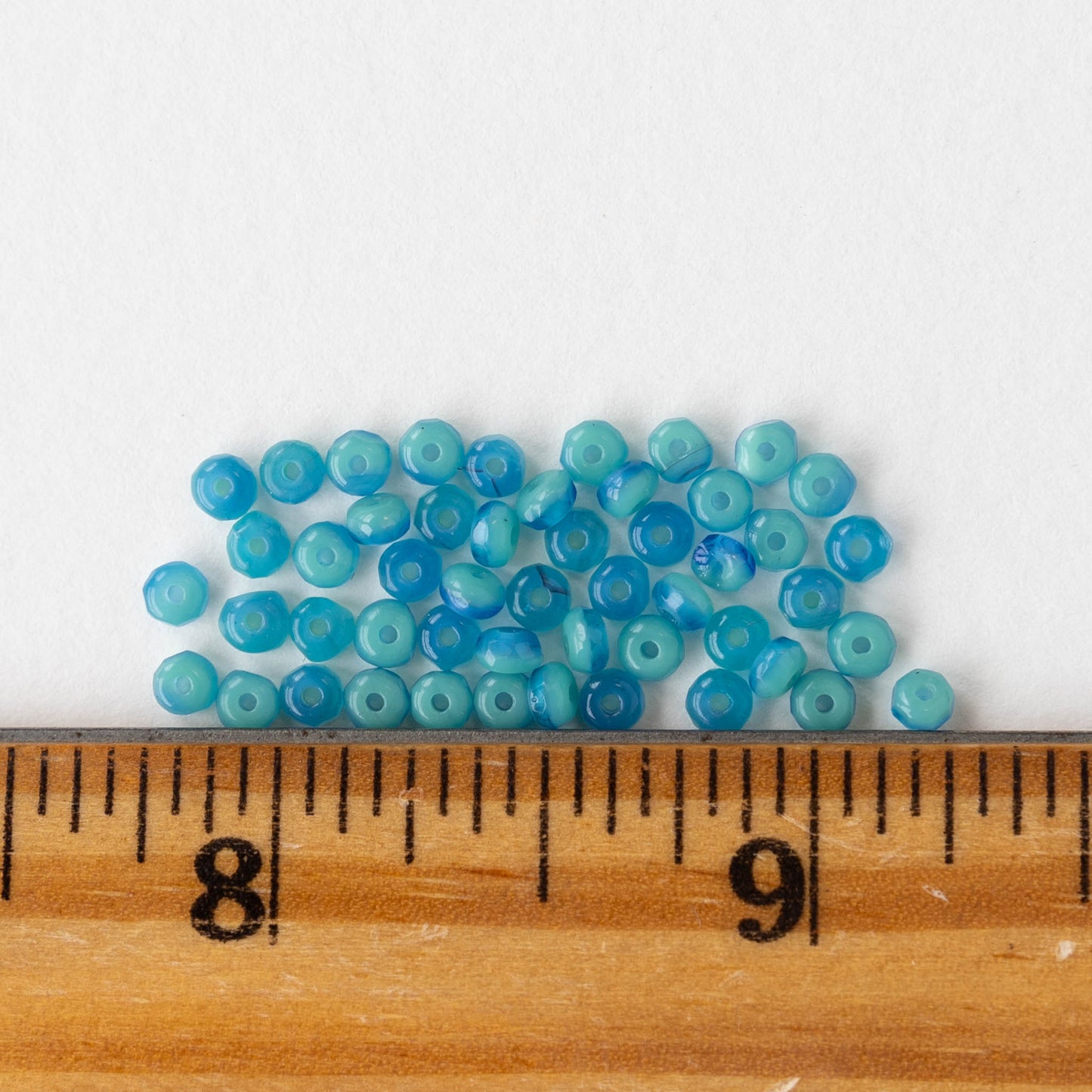 2x3mm Faceted Glass Rondelle Beads - Opaque Blue Seafoam Mix - 50 beads