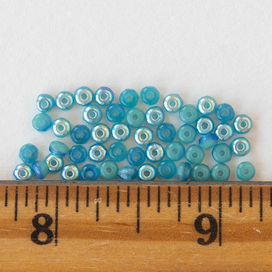 2x3mm Rondelle Beads - Turquoise Aqua AB Mix - 50 Beads