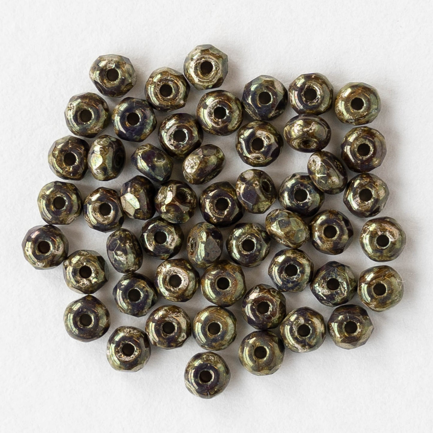 2x3mm Faceted Glass Rondelle Beads - Opaque Brown Gold Luster - 50 Beads