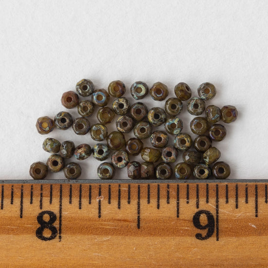3x2mm  Rondelle Beads - Opaque Olive And Brown Mix - Picasso Beads - 50