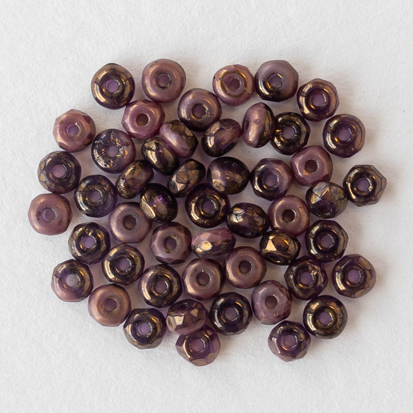 3x2mm Rondelle Beads - Tanzanite Purple and Pink Opaque Mix with Bronze - 50