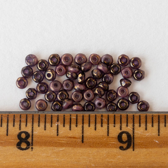 Load image into Gallery viewer, 3x2mm Rondelle Beads - Tanzanite Purple and Pink Opaque Mix with Bronze - 50

