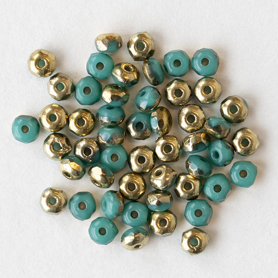 2x3mm Faceted Glass Rondelle Beads - Opaque Turquoise Gold Mix - 50 Beads