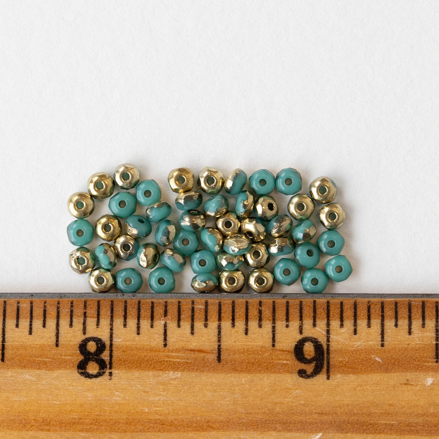 2x3mm Faceted Glass Rondelle Beads - Opaque Turquoise Gold Mix - 50 Beads