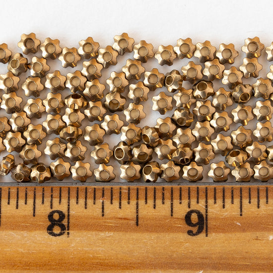 4mm Metal Gear Spacer Beads - Brass - 50 Beads