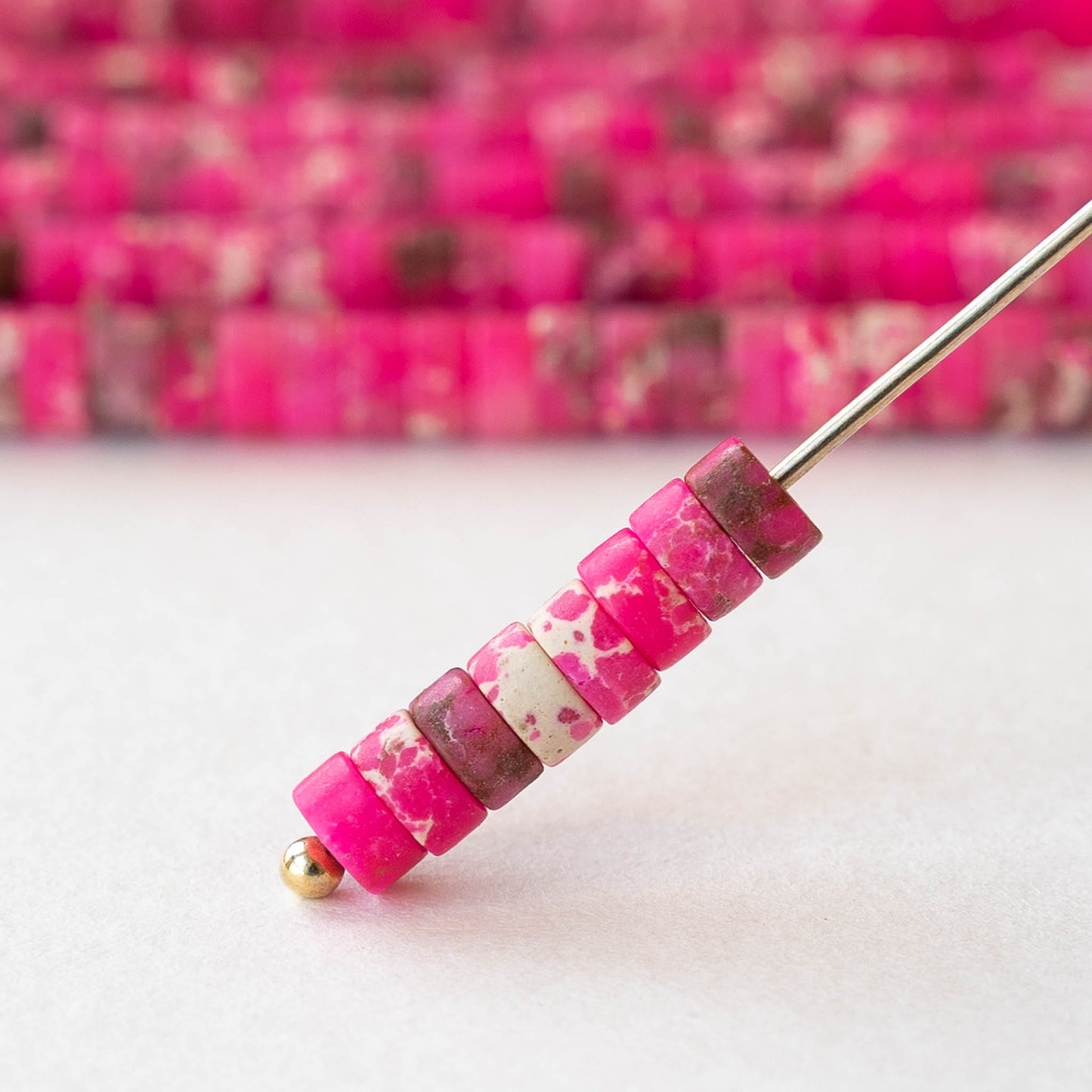 2x4mm Synthetic Impression Jasper Heishi Beads - Hot Pink - Whole or Half Strand