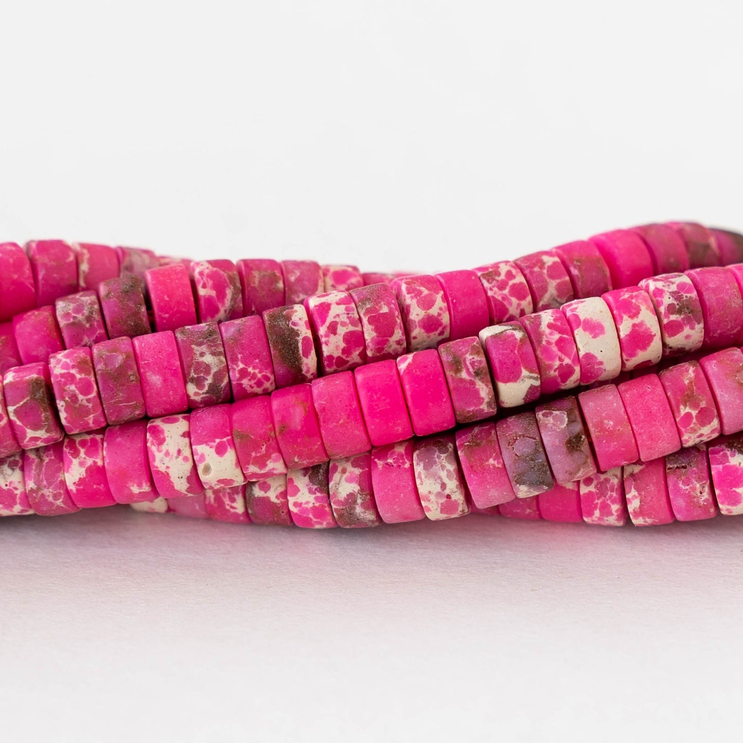2x4mm Synthetic Impression Jasper Heishi Beads - Hot Pink - Whole or Half Strand