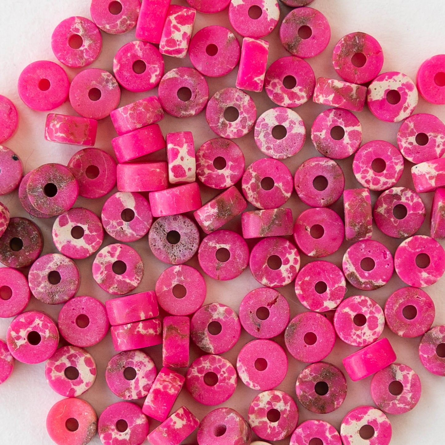 2x4mm Synthetic Impression Jasper Heishi Beads - Hot Pink - Whole or Half Strand