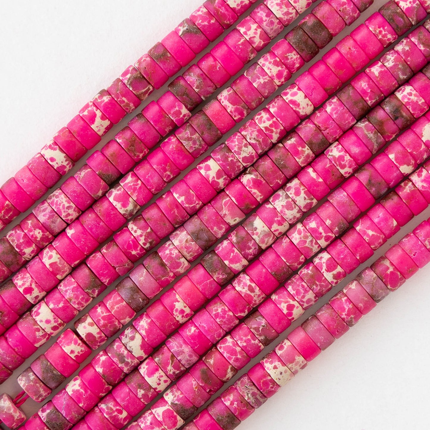 2x4mm Synthetic Impression Jasper Heishi Beads - Hot Pink - Whole or Half Strand