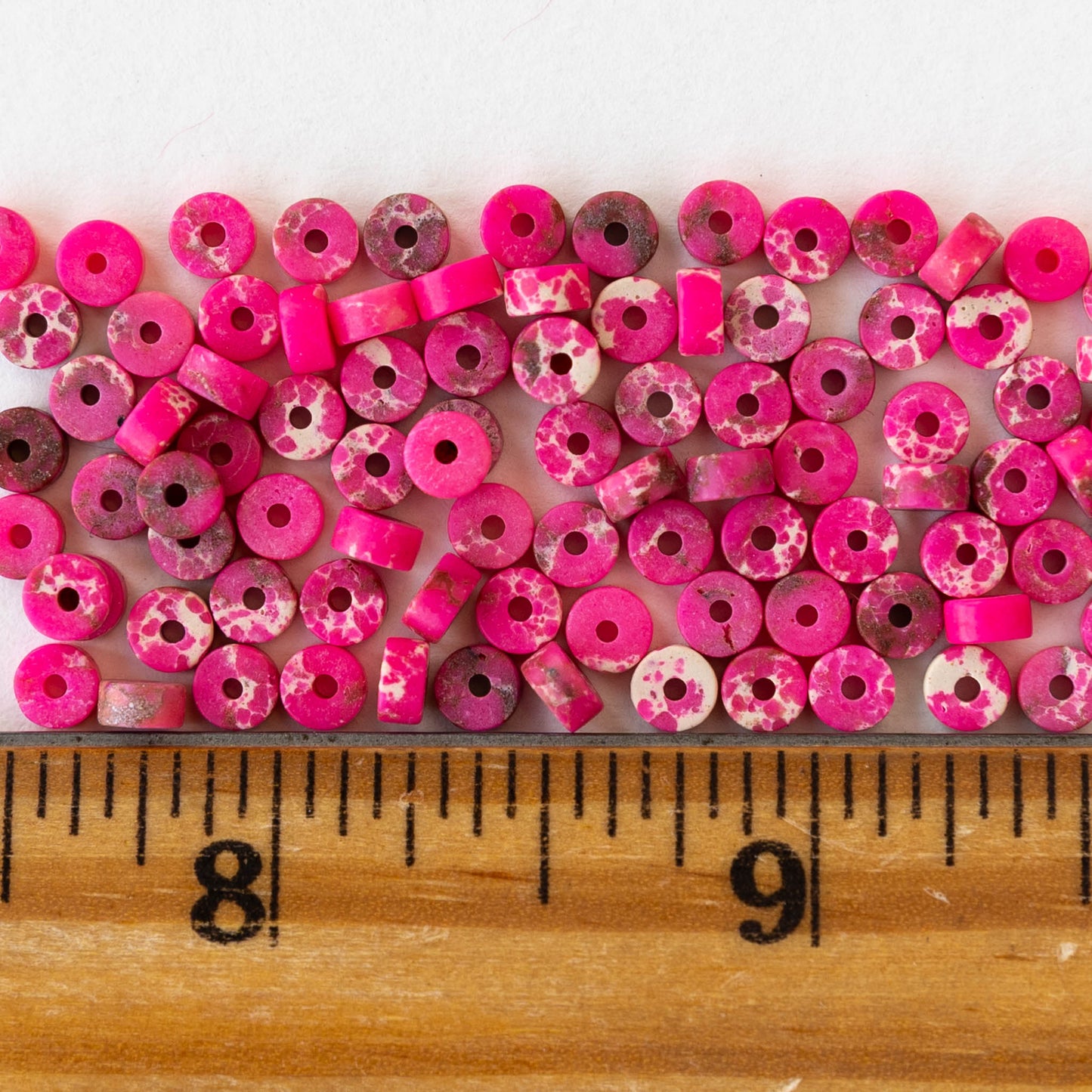 2x4mm Synthetic Impression Jasper Heishi Beads - Hot Pink - Whole or Half Strand