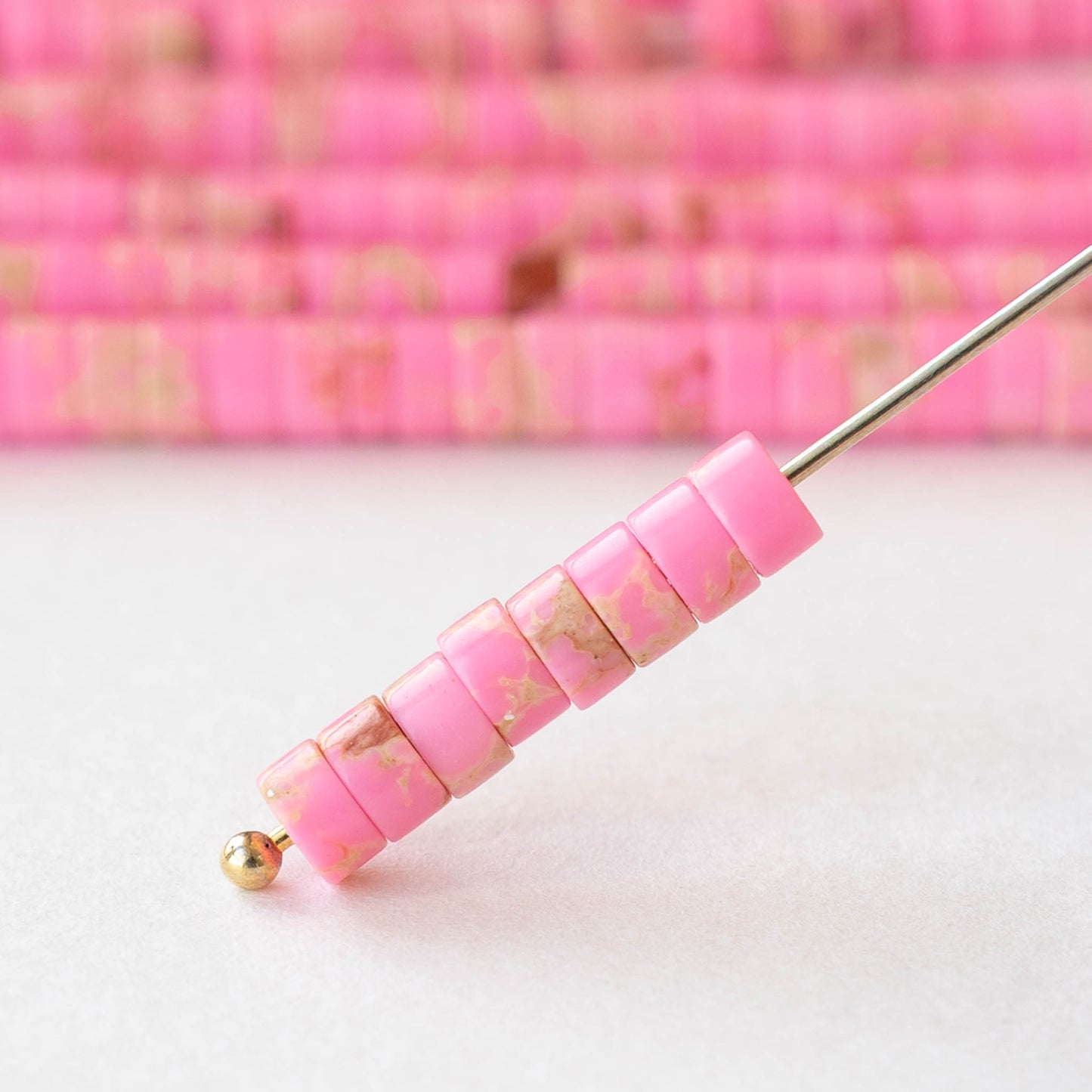 2x4mm Synthetic Impression Jasper Heishi Beads - Pink - Whole or Half Strand