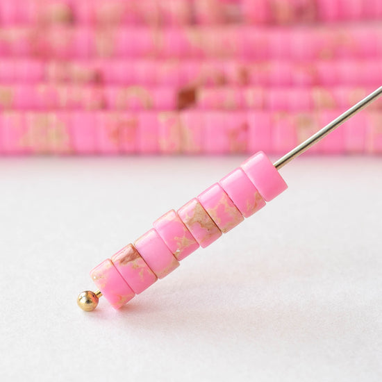 2x4mm Synthetic Impression Jasper Heishi Beads - Pink - Whole or Half Strand