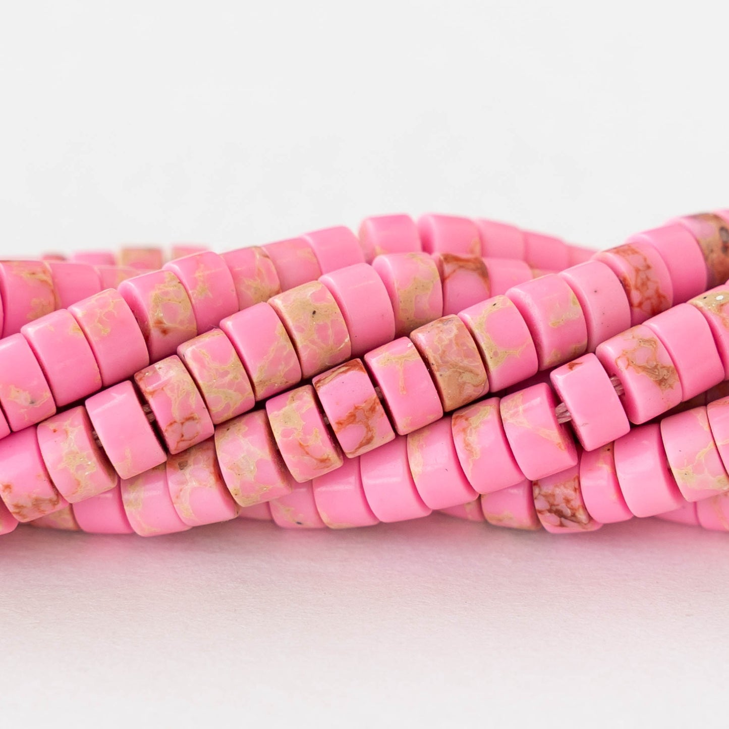 2x4mm Synthetic Impression Jasper Heishi Beads - Pink - Whole or Half Strand