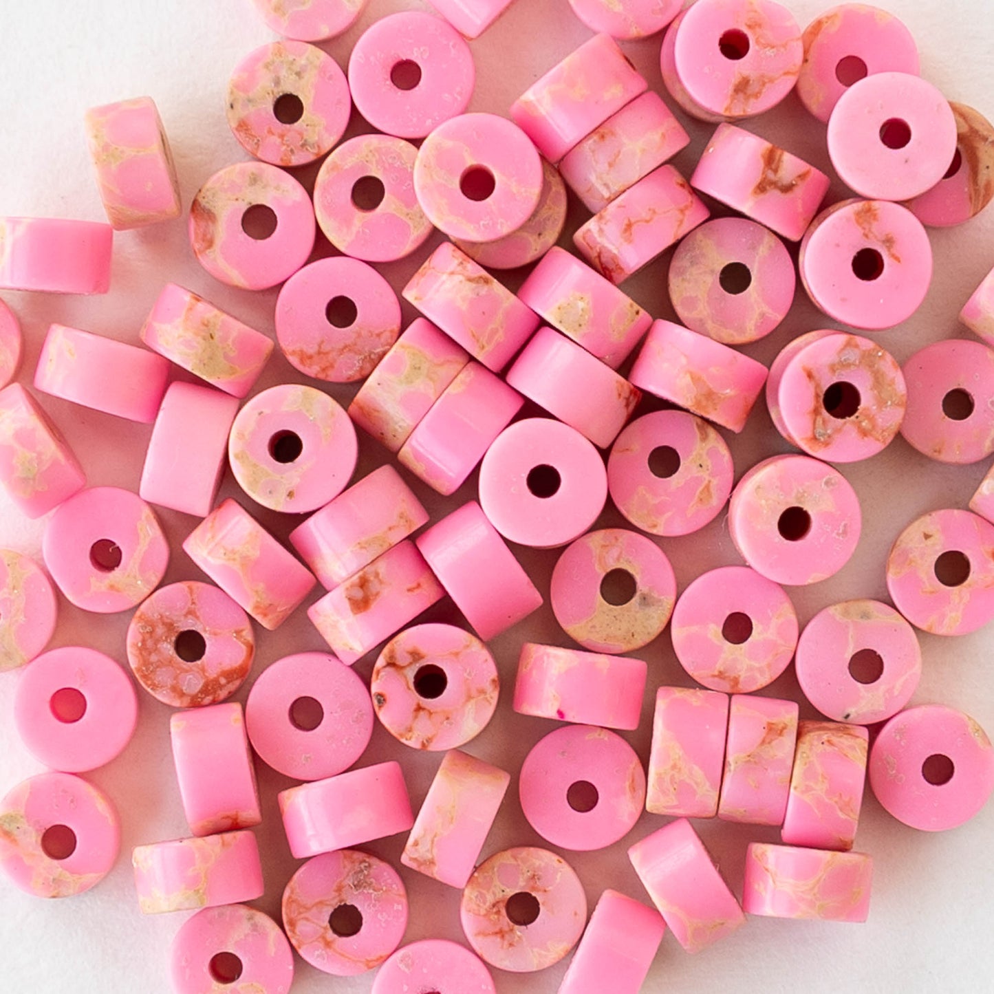 2x4mm Synthetic Impression Jasper Heishi Beads - Pink - Whole or Half Strand