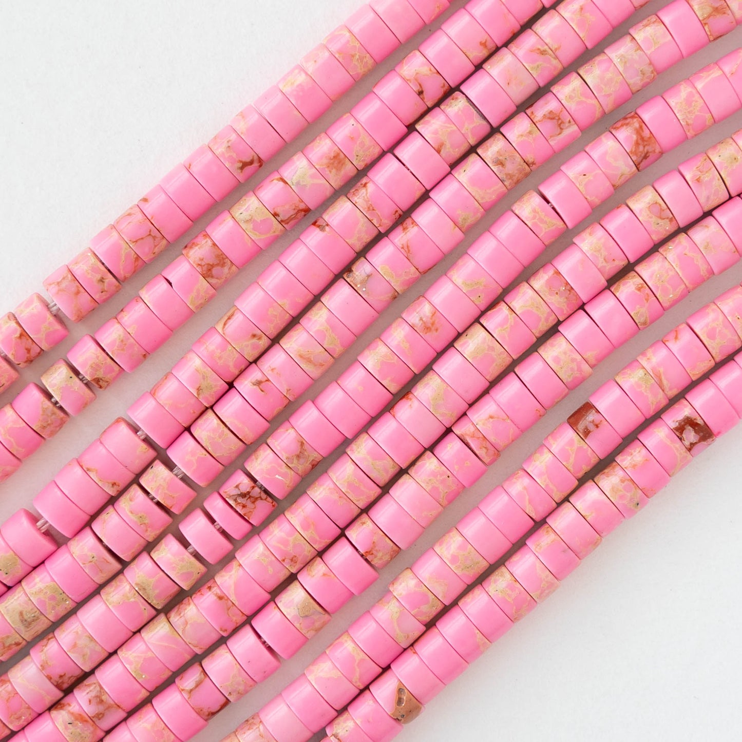 2x4mm Synthetic Impression Jasper Heishi Beads - Pink - Whole or Half Strand