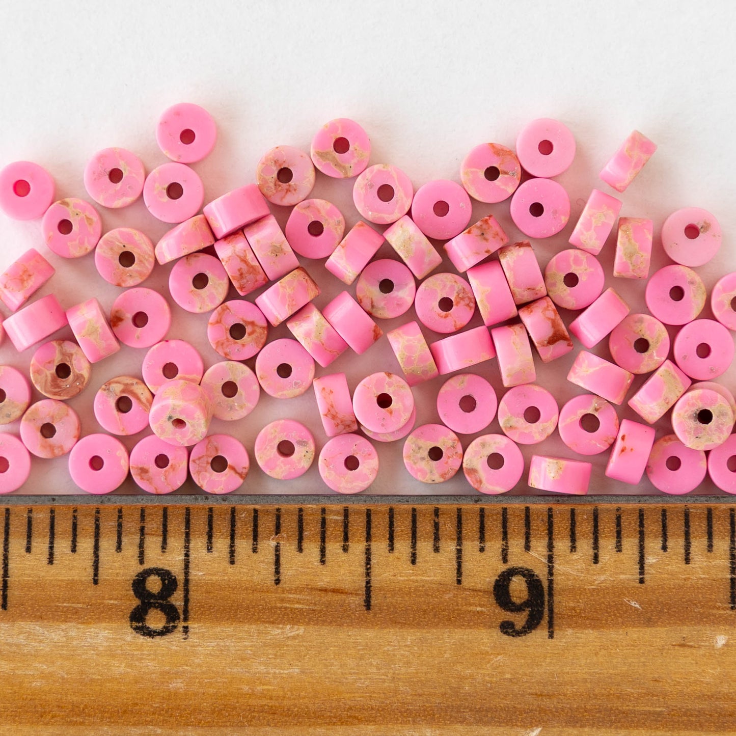 2x4mm Synthetic Impression Jasper Heishi Beads - Pink - Whole or Half Strand