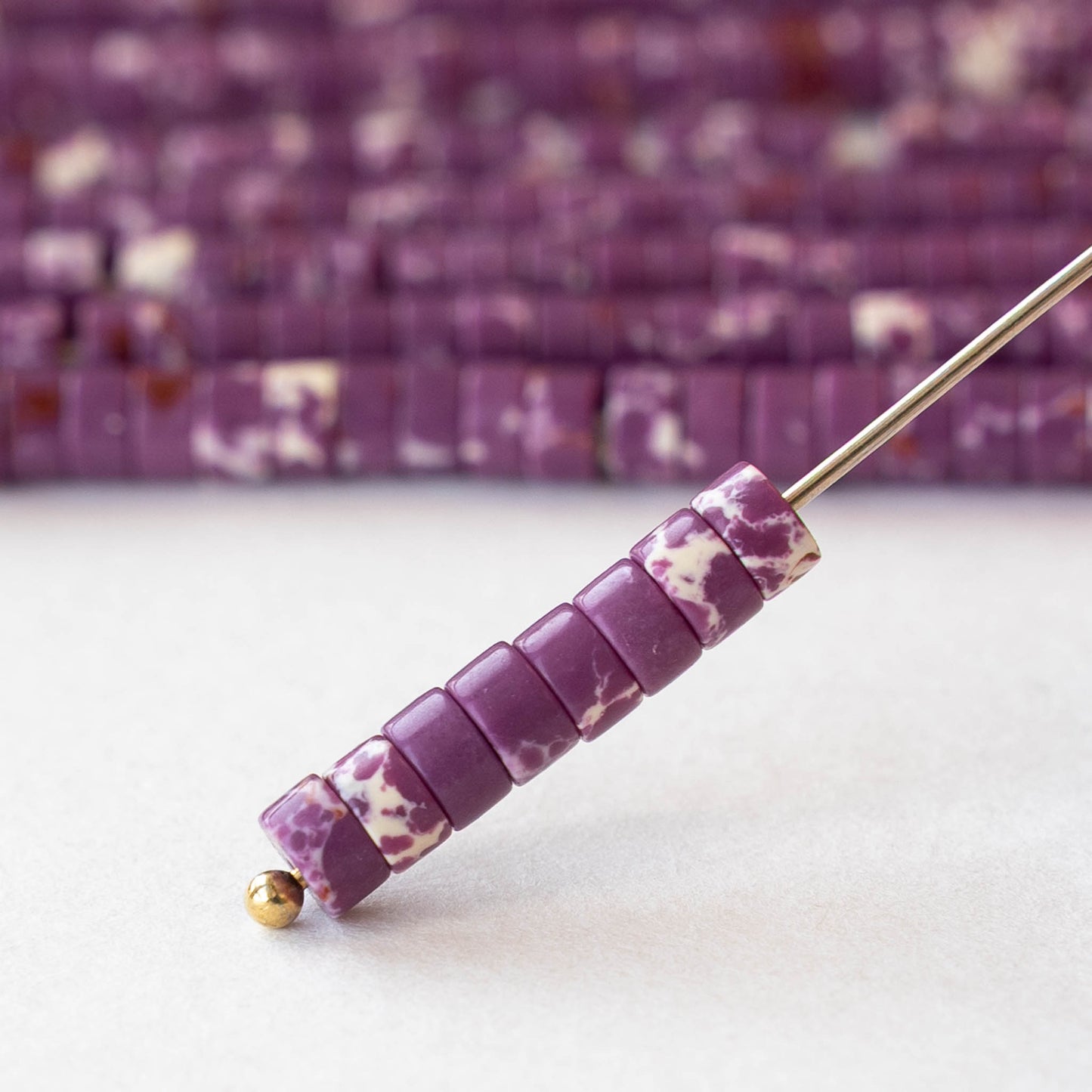 2x4mm Synthetic Impression Jasper Heishi Beads - Purple - Whole or Half Strand