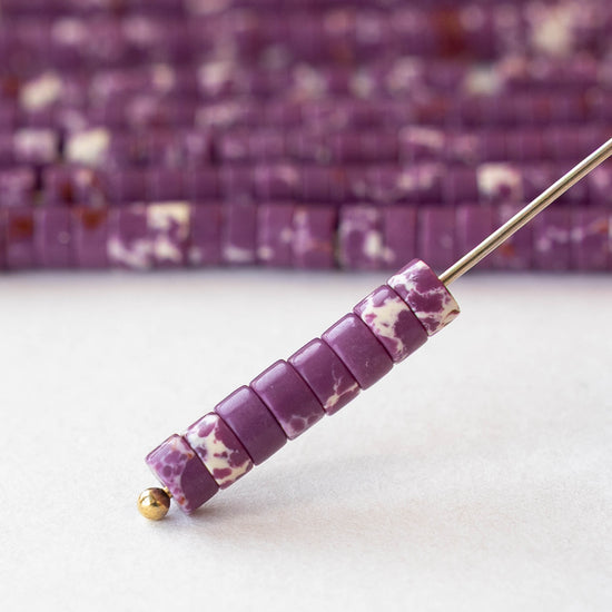 2x4mm Synthetic Impression Jasper Heishi Beads - Purple - Whole or Half Strand