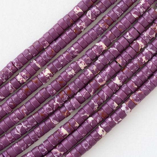 2x4mm Synthetic Impression Jasper Heishi Beads - Purple - Whole or Half Strand