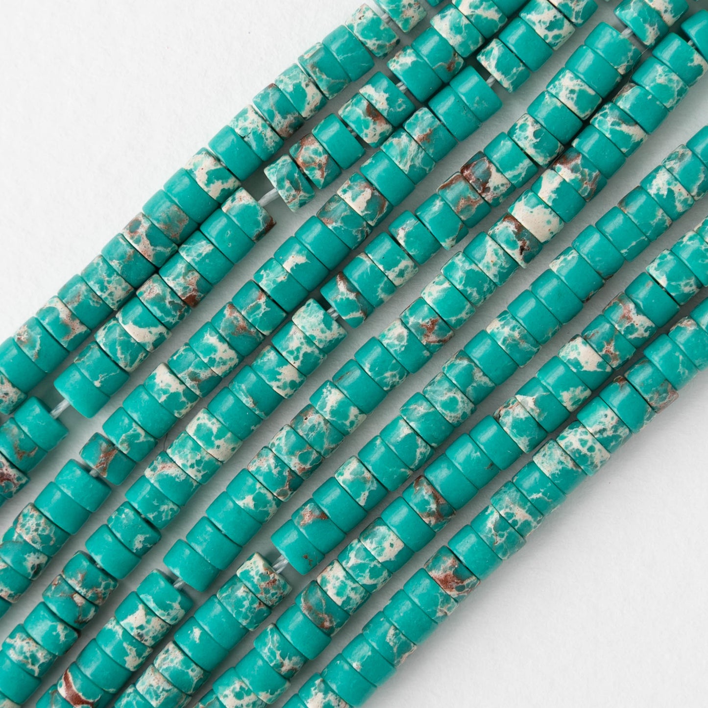 2x4mm Synthetic Impression Jasper Heishi Beads - Teal - Whole or Half Strand
