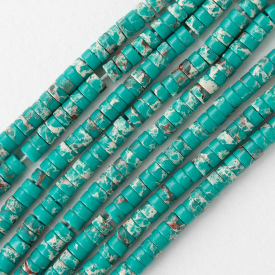 2x4mm Synthetic Impression Jasper Heishi Beads - Teal - Whole or Half Strand