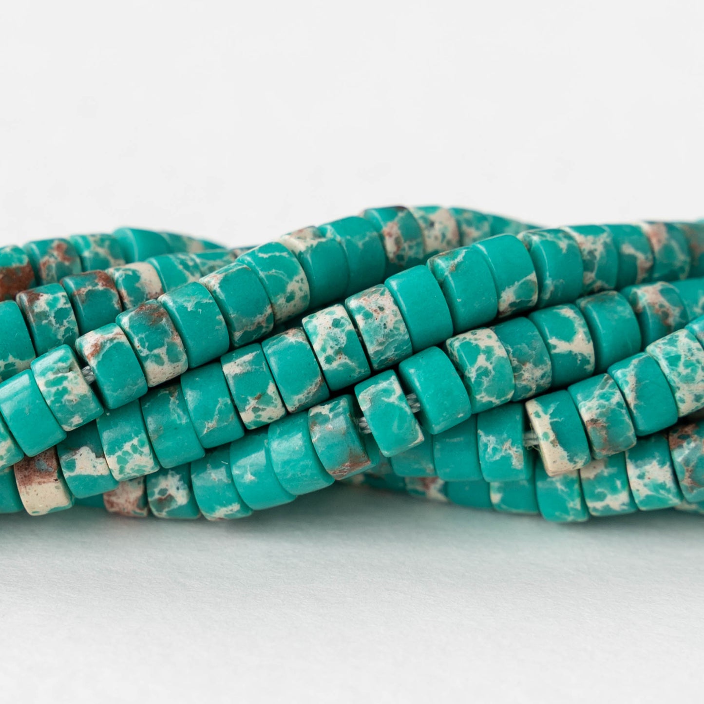 2x4mm Synthetic Impression Jasper Heishi Beads - Teal - Whole or Half Strand