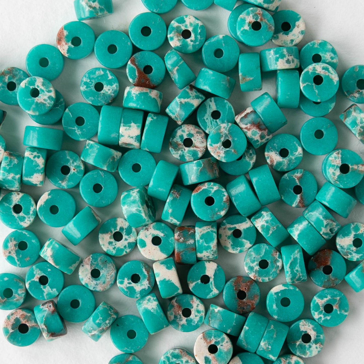2x4mm Synthetic Impression Jasper Heishi Beads - Teal - Whole or Half Strand