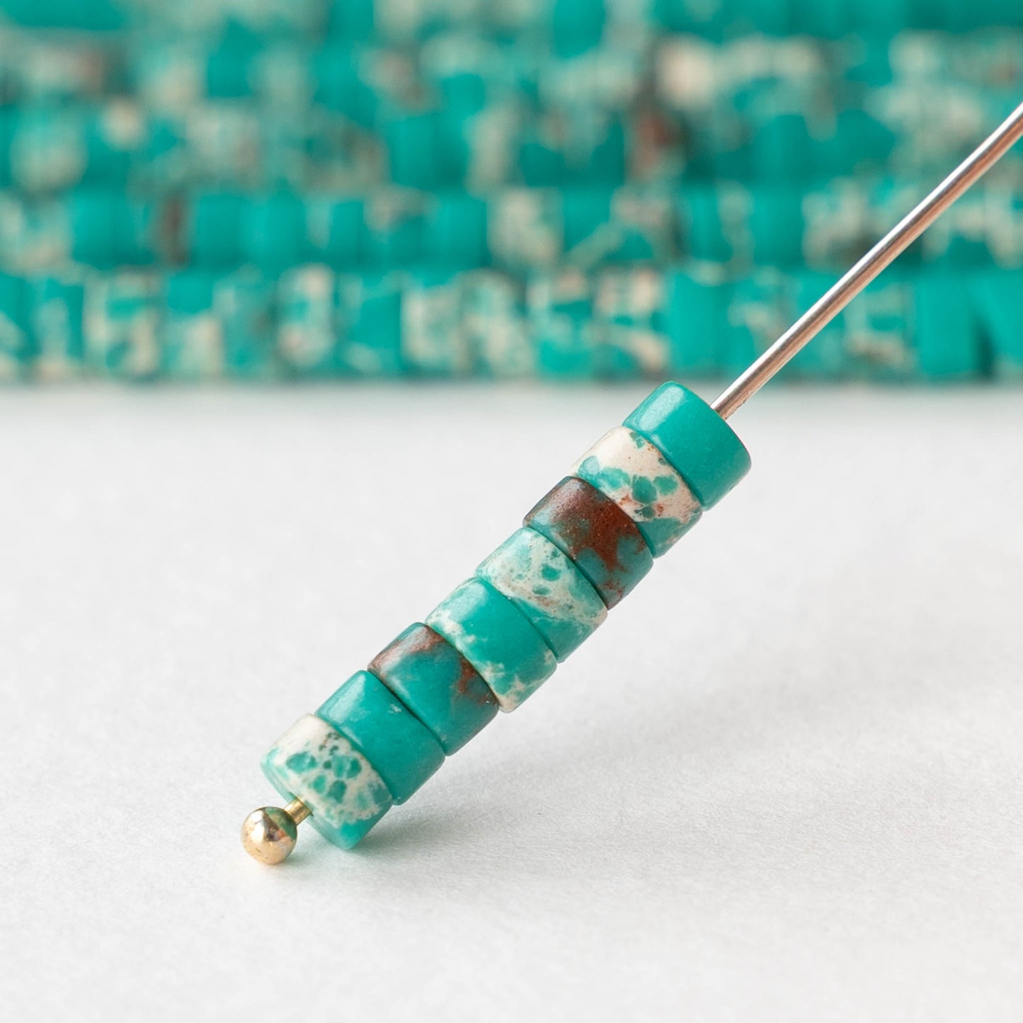 2x4mm Synthetic Impression Jasper Heishi Beads - Teal - Whole or Half Strand