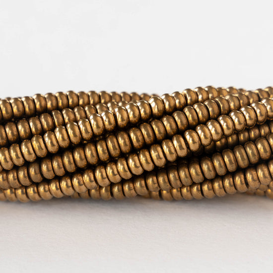 2x4mm Antique Gold Plated Brass Rondelle Beads - 50