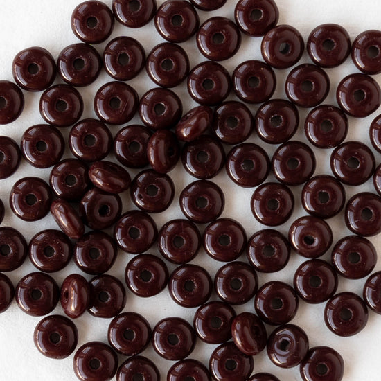 4mm Glass Rondelle Beads - Opaque Dark Brown - 100 Beads