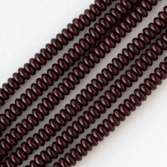 4mm Glass Rondelle Beads - Opaque Dark Brown - 100 Beads