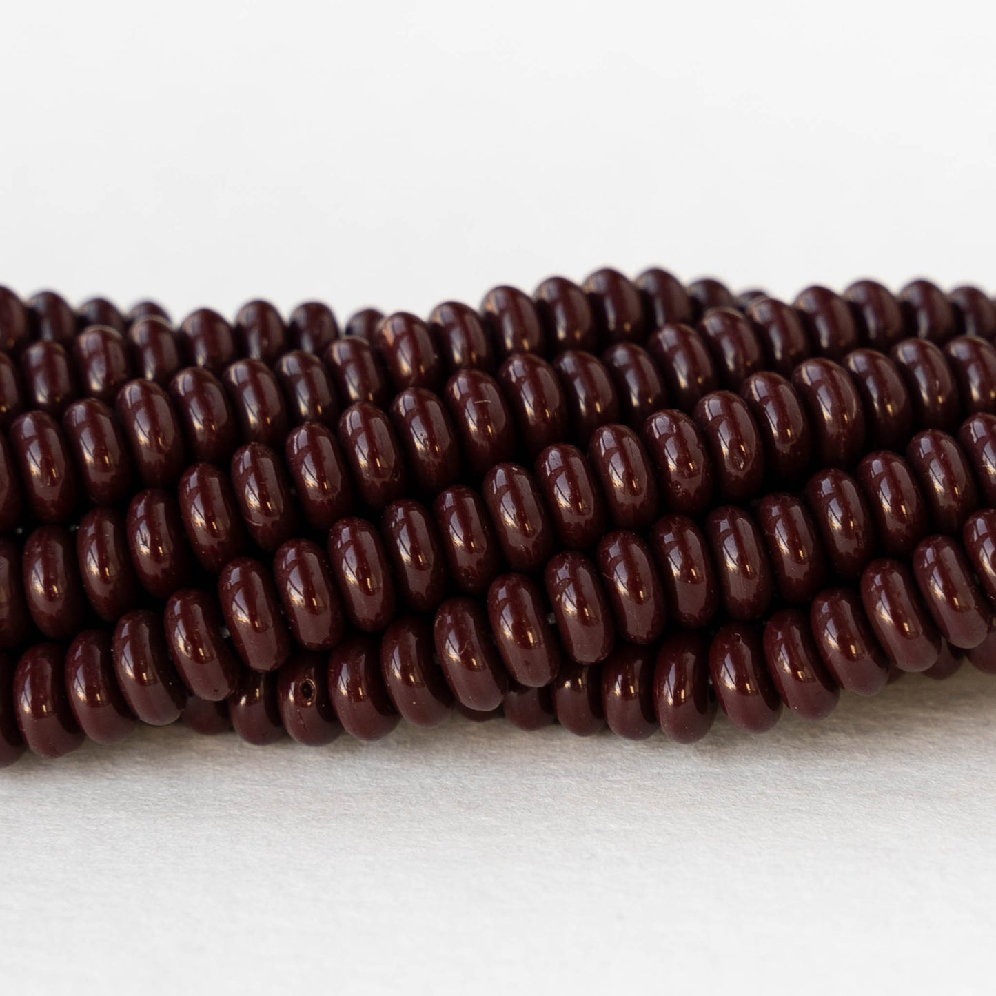 4mm Glass Rondelle Beads - Opaque Dark Brown - 100 Beads